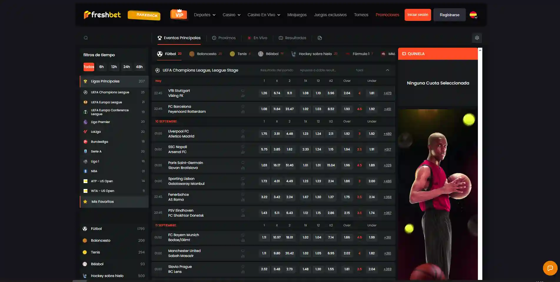 Sección de apuestas deportivas y promociones deportivas de FreshBet