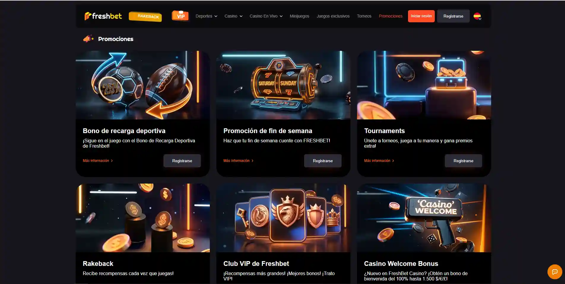 Bloque actual de bonos de bienvenida de FreshBet